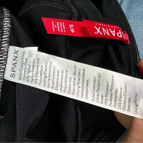 Spanx High Rise Faux Leather Leggings with Stripes Black White Small Petite New - Picture 9 of 15